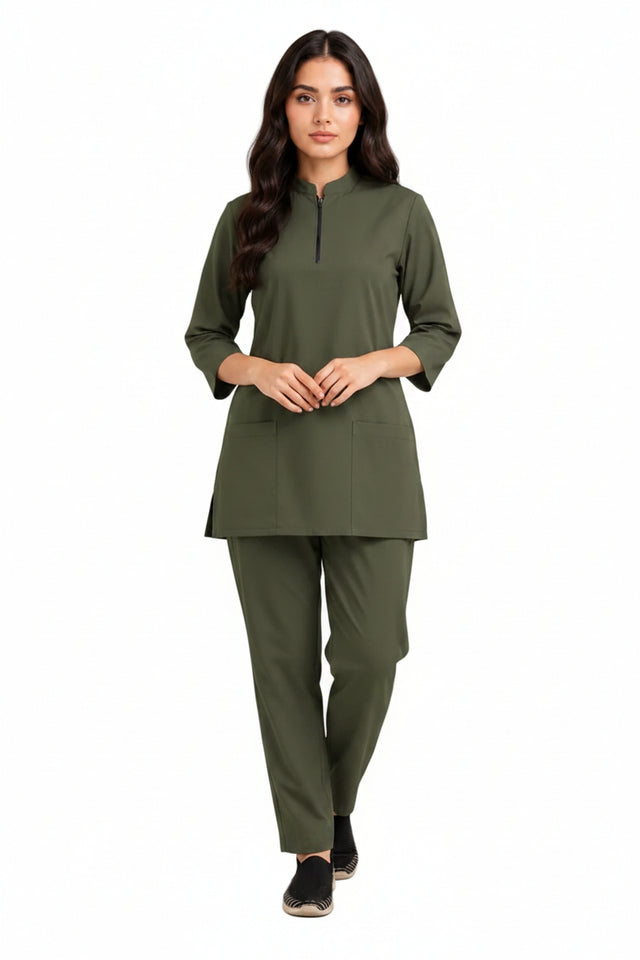 Women's Zip-Neck Scrub Suit Set