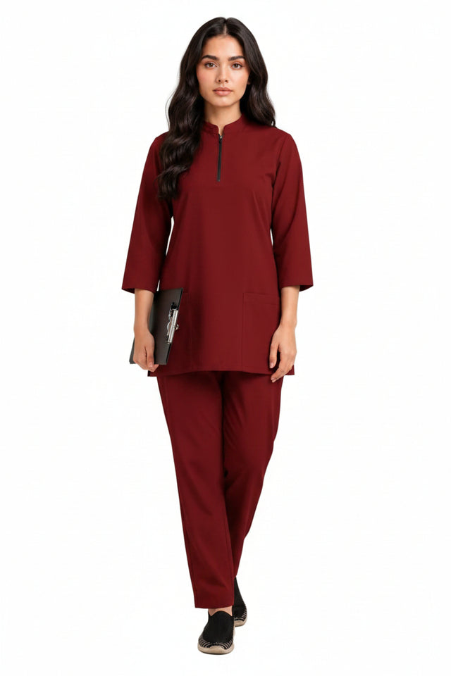 Women's Zip-Neck Scrub Suit Set