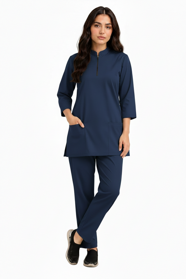 Women's Zip-Neck Scrub Suit Set