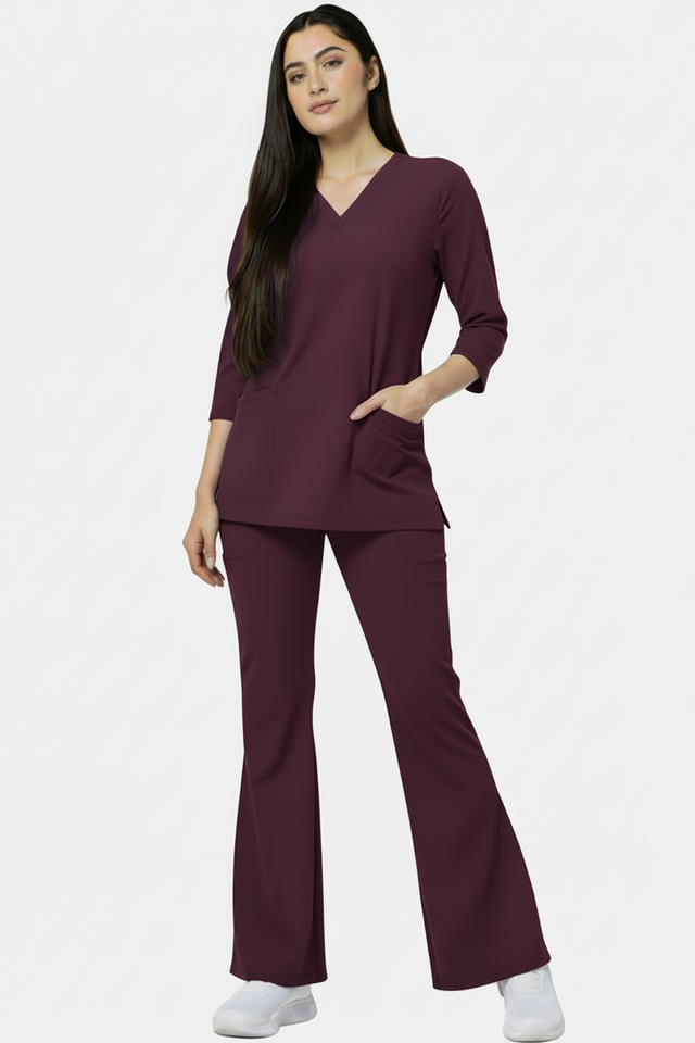 Women's 4 Pockets Scrub with Bell Bottom Trouser