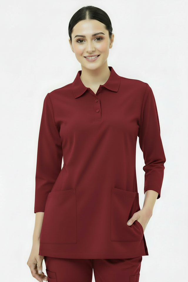 Women's 2-Pocket Collar+Button design wrinklefree stuff