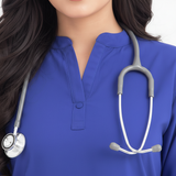 Women's 2-Pockets Round V-Neck Scrub + Ban Collar