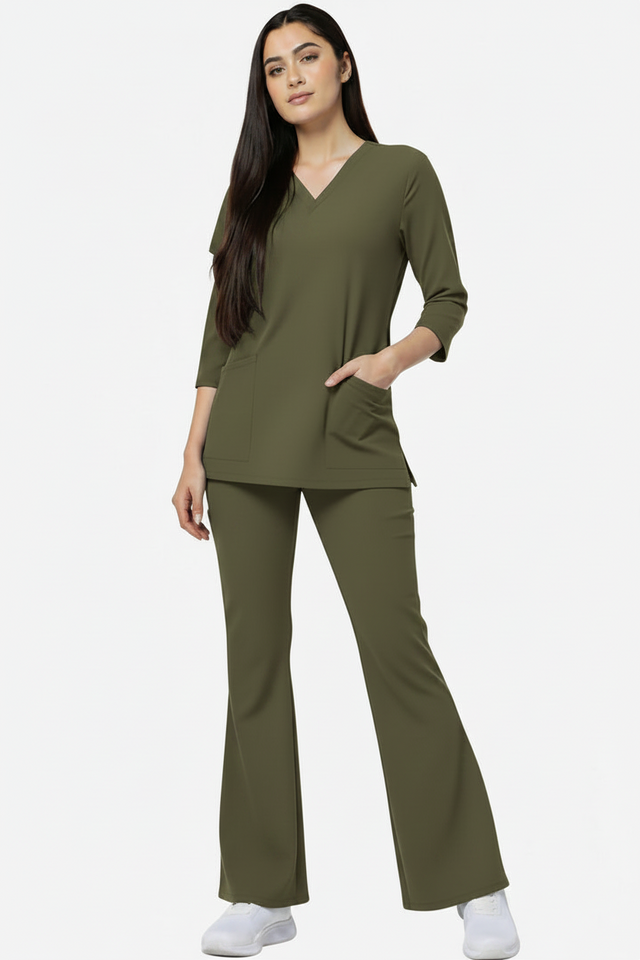 Women's 4 Pockets Scrub with Bell Bottom Trouser