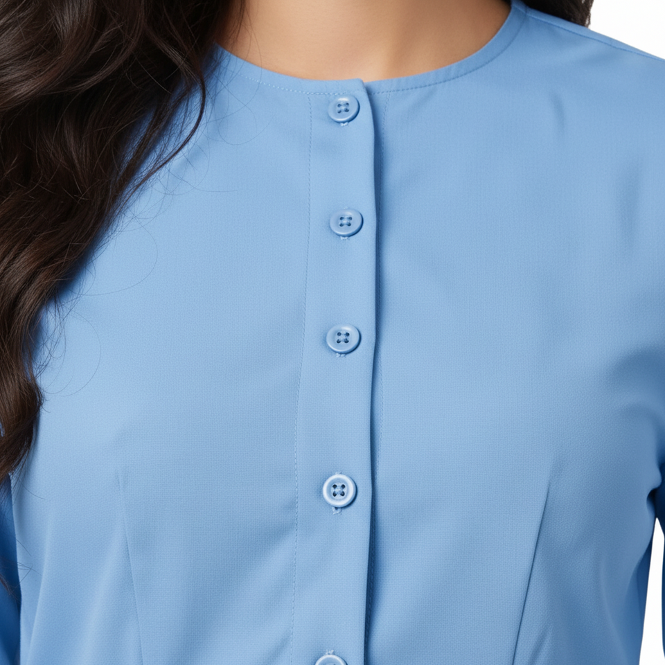 Ladies 2-Pockets Button with Round Neck Scrub