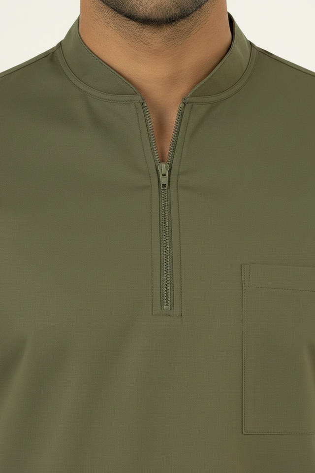 Men's 3-Pockets Zip Ban Medical Scrub Top