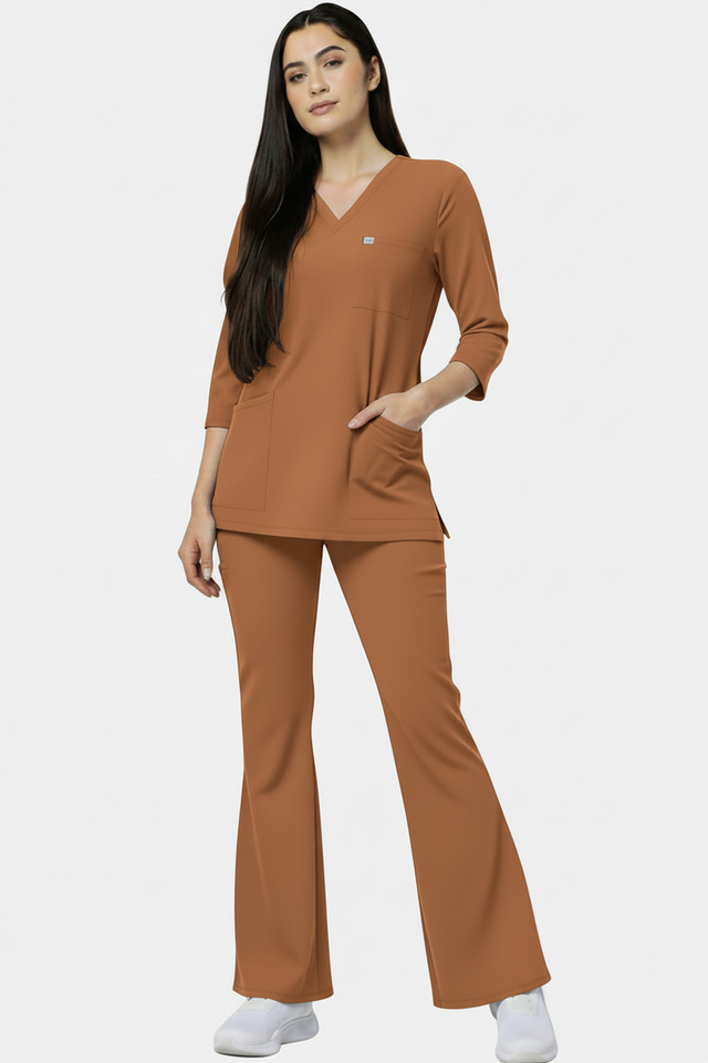 Women's 4 Pockets Scrub with Bell Bottom Trouser