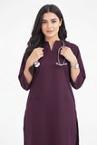 Women's 2-Pockets Round V-Neck Scrub + Ban Collar