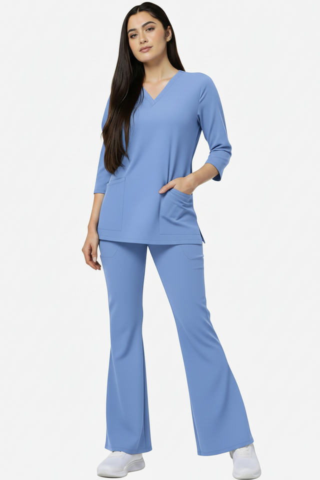 Women's 4 Pockets Scrub with Bell Bottom Trouser