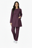 Ladies 2-Pockets Button with Round Neck Scrub