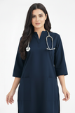 Women's 2-Pockets Round V-Neck Scrub + Ban Collar