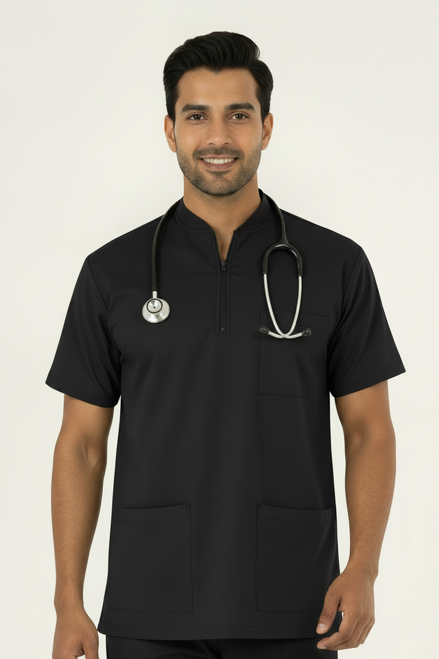 Men's 3-Pockets Zip Ban Medical Scrub Top