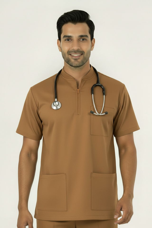 Men's 3-Pockets Zip Ban Medical Scrub Top