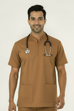 Men's 3-Pockets Zip Ban Medical Scrub Top