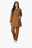 Ladies 2-Pockets Button with Round Neck Scrub