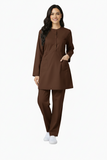Ladies 2-Pockets Button with Round Neck Scrub