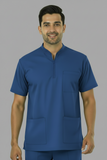Men's 3-Pockets Zip Ban Medical Scrub Top