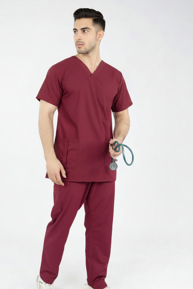 Men's V-Neck 3-Pockets Stretchable Medical Scrub Top