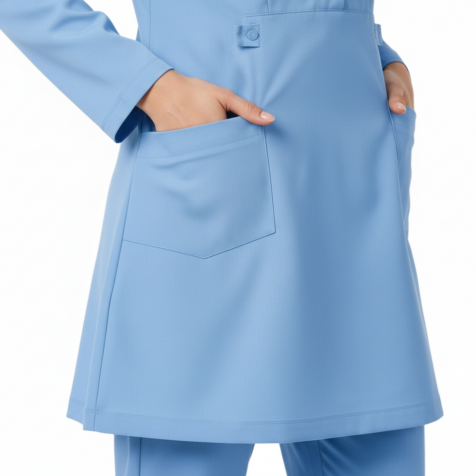 Ladies 2-Pockets Button with Round Neck Scrub