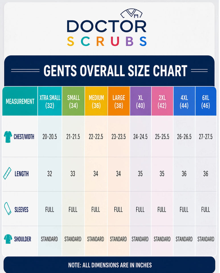 Size Chart for Lab coat Men & Women