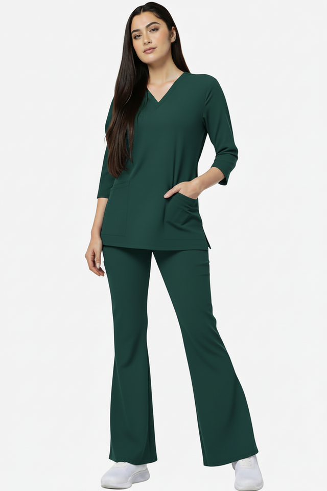Women's 4 Pockets Scrub with Bell Bottom Trouser