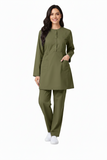 Ladies 2-Pockets Button with Round Neck Scrub