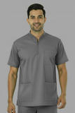 Men's 3-Pockets Zip Ban Medical Scrub Top
