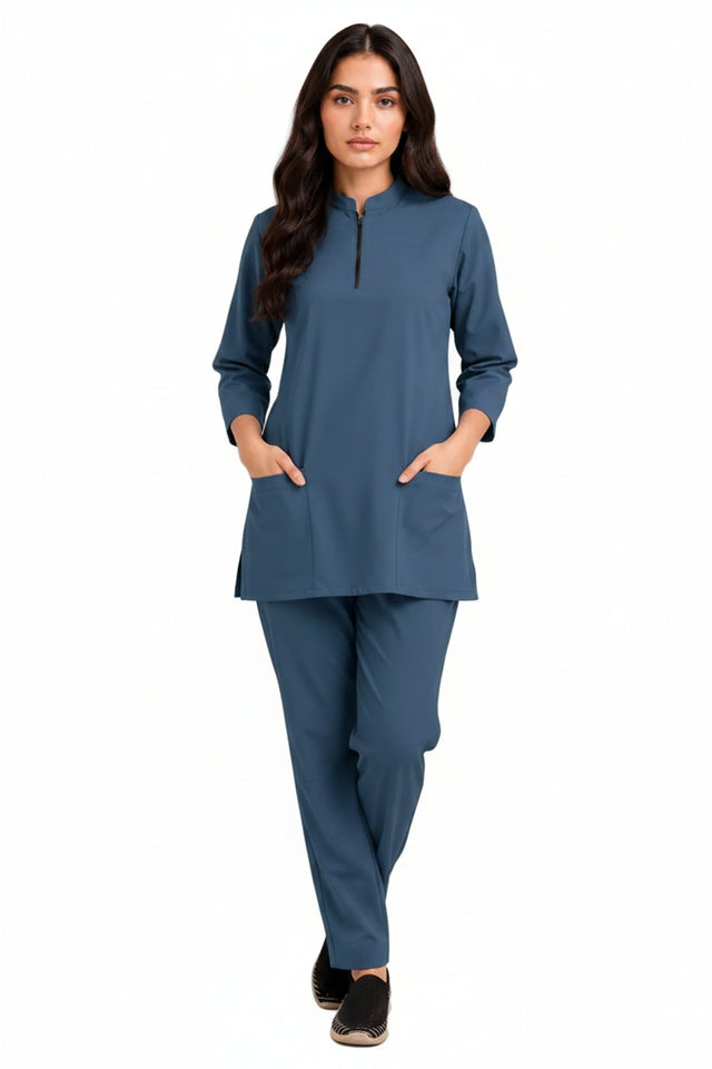Women's Zip-Neck Scrub Suit Set