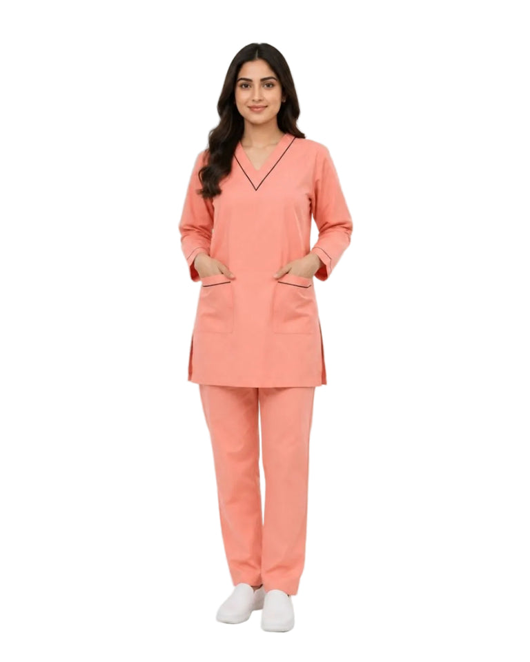 Women Medical Scrubs Set 2 Pockets with Piping design