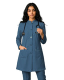 Ladies Round Neck Ban Collar Scrub Top with Buttons