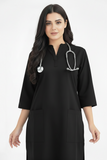 Women's 2-Pockets Round V-Neck Scrub + Ban Collar
