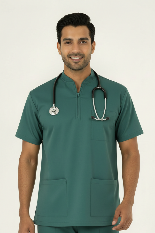 Men's 3-Pockets Zip Ban Medical Scrub Top