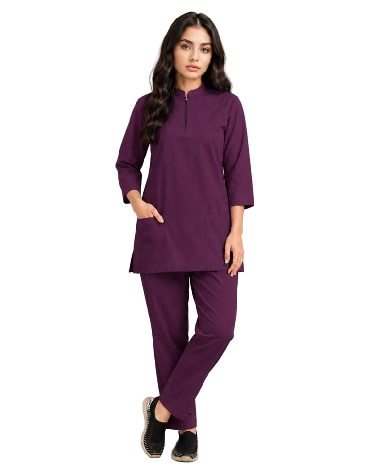 Women's Zip-Neck Scrub Suit Set
