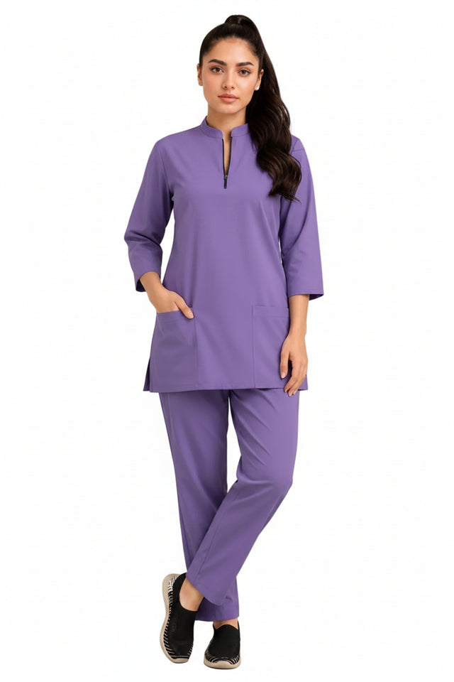 Women's Zip-Neck Scrub Suit Set
