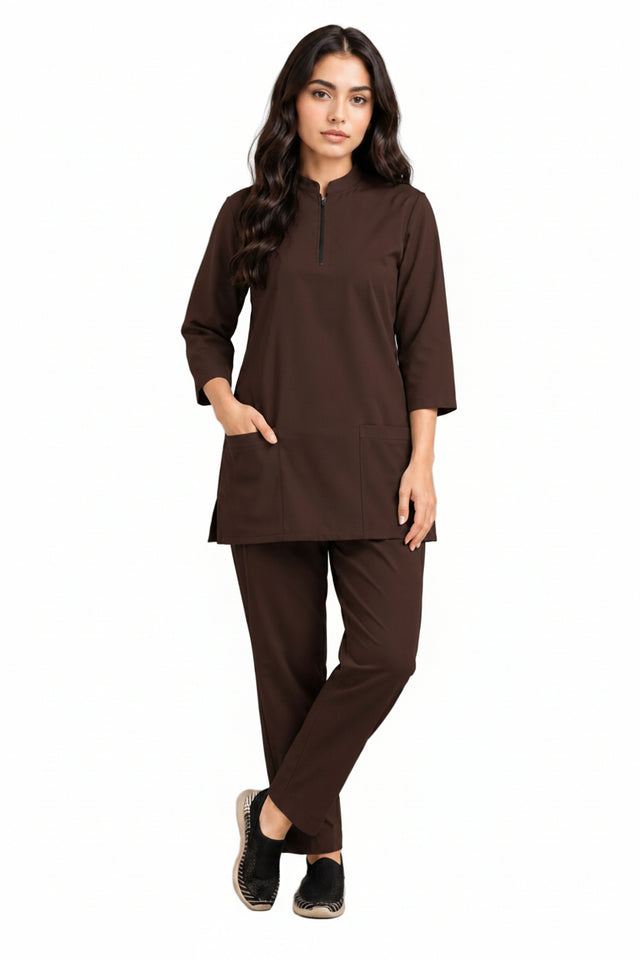 Women's Zip-Neck Scrub Suit Set