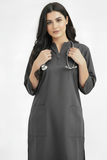 Women's 2-Pockets Round V-Neck Scrub + Ban Collar