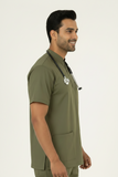 Men's 3-Pockets Zip Ban Medical Scrub Top