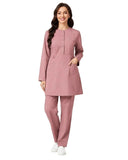 Ladies 2-Pockets Button with Round Neck Scrub